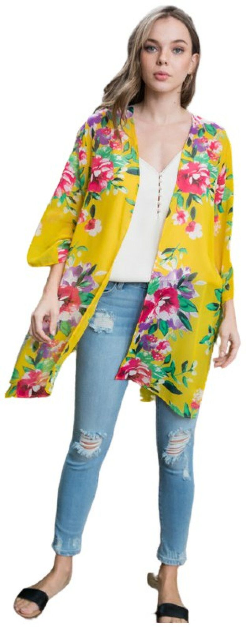DressBarn Women's Yellow Floral Print Kimono Dress - M - Walmart.com | Walmart (US)