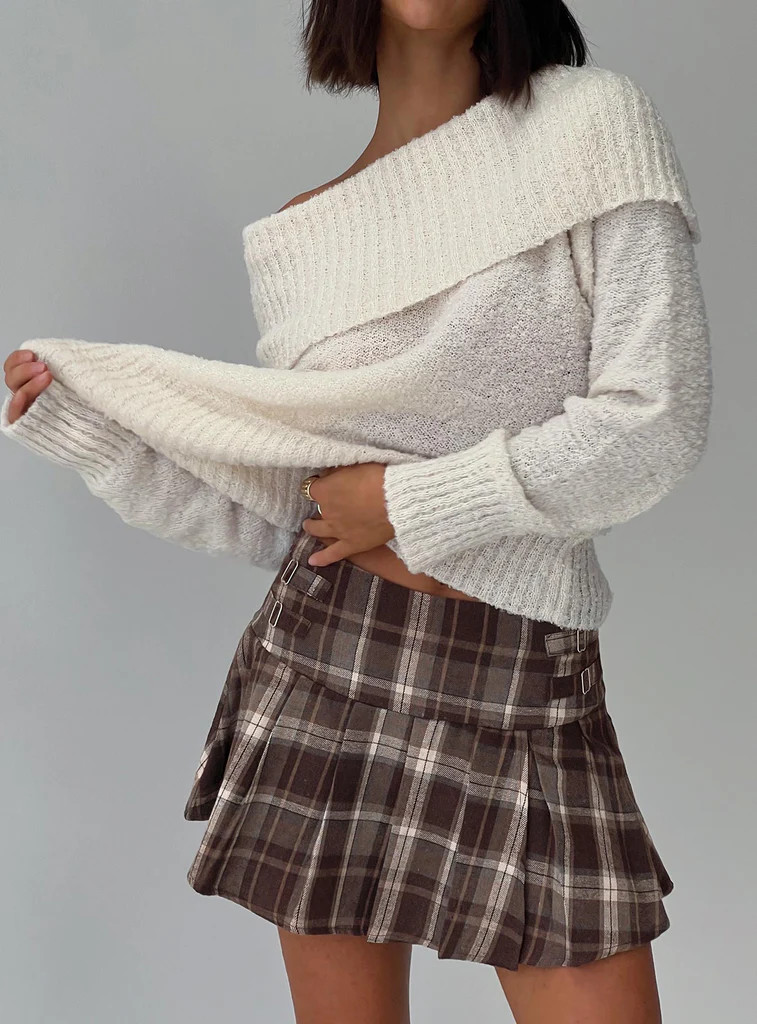 Parkley Boucle Off The Shoulder Sweater Cream | Princess Polly US