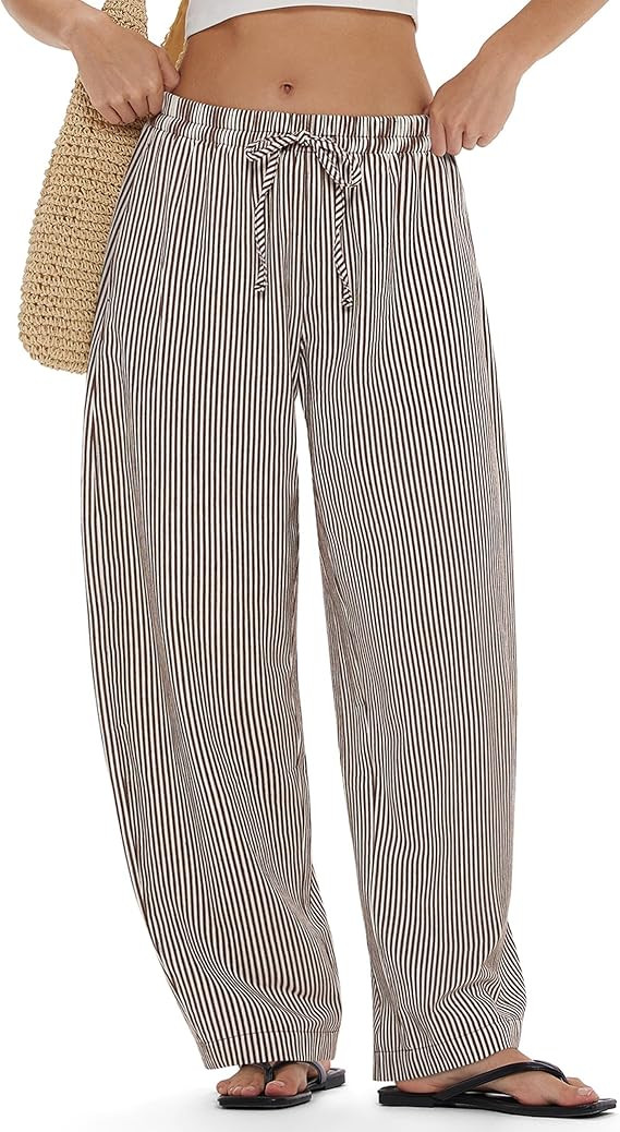 MOOSLOVER Women Linen Lightweight Barrel Pants Drawstring Comfort Casual Lounge Pants Baggy Loose... | Amazon (US)