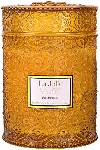 LA JOLIE MUSE Wood Wick 19.4 oz Sandalwood Scented Candles Soy Wax Candle Large Glass Jar, Gift C... | Amazon (US)