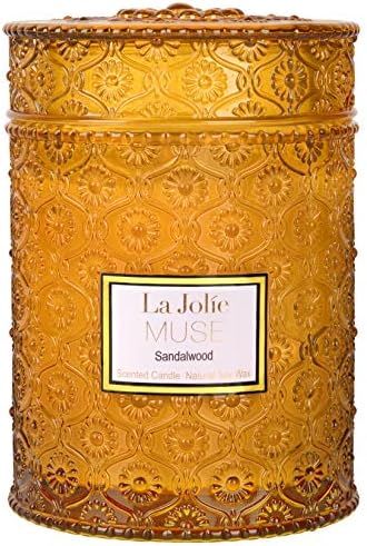 LA JOLIE MUSE Wood Wick 19.4 oz Sandalwood Scented Candles Soy Wax Candle Large Glass Jar 90 Hour... | Amazon (US)