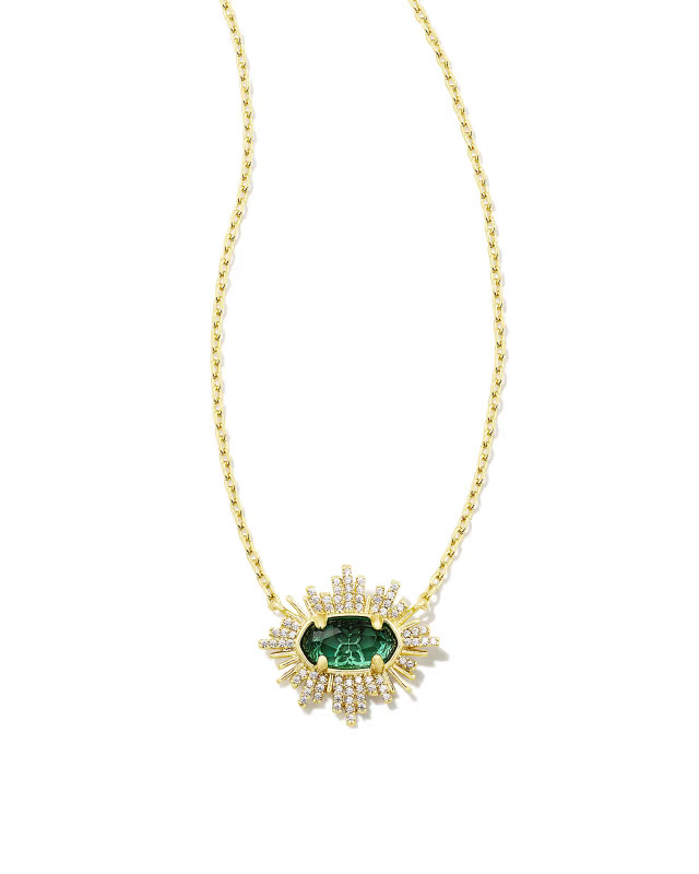 Grayson Gold Sunburst Frame Short Pendant Necklace in Green Glass | Kendra Scott