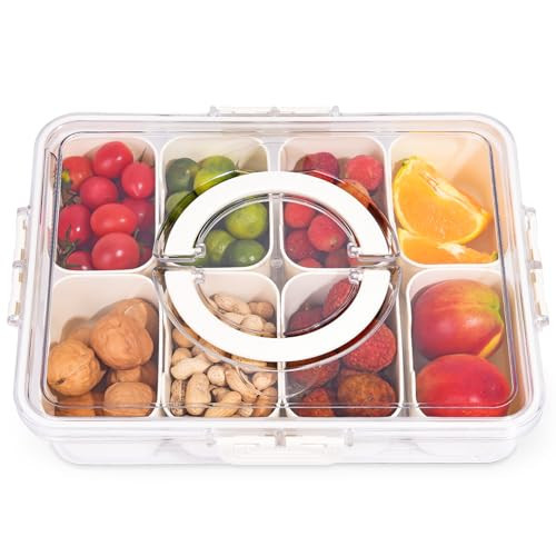 Snackle Box Charcuterie Container, Divided Clear Snack Box Serving Tray with Lid and Handle, Portable Snack Platters Storage Organizer for Snacks, Fruit, Nuts, Candy, Veggie, Snacks, Party, Picnic | Amazon (US)