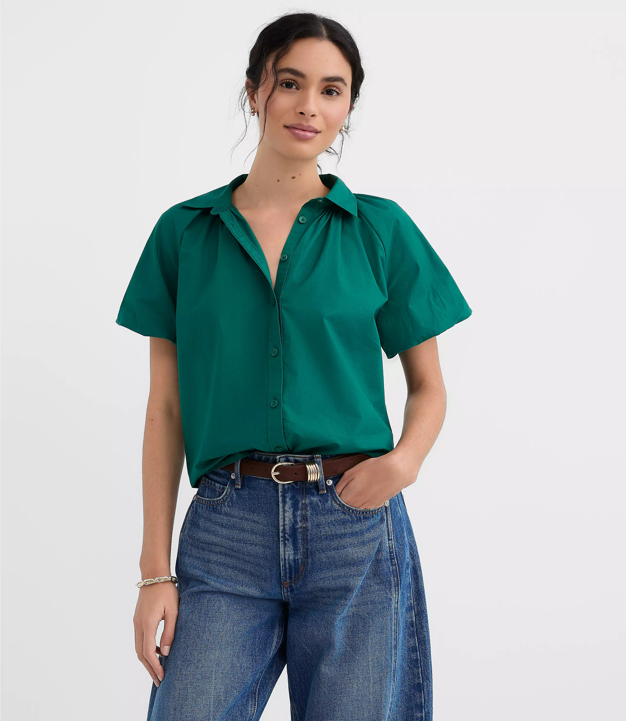 Poplin Bubble Sleeve Shirt | LOFT