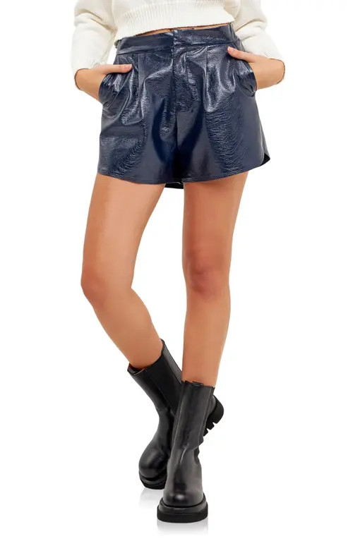 Grey Lab Shiny Faux Leather Shorts in Navy at Nordstrom, Size X-Small | Nordstrom