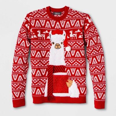 Men's Ugly Christmas Llama Drink Pocket Sweater - Red | Target