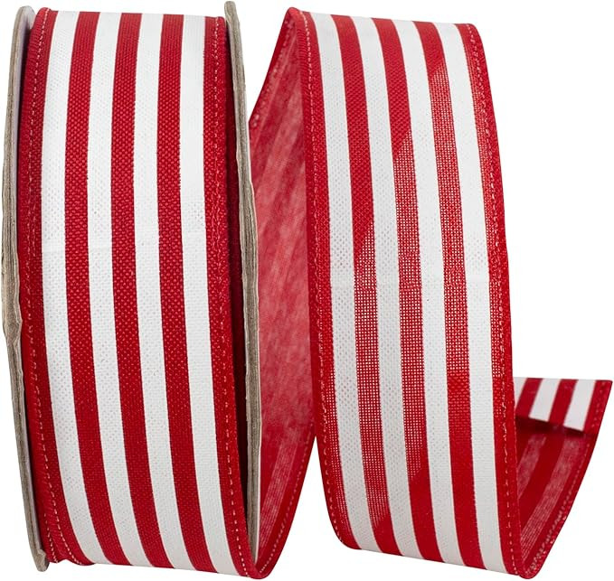Reliant Ribbon Striped Linen Value Wired Edge, Red/White, 1-1/2 Inch, 10 Yards | Amazon (US)
