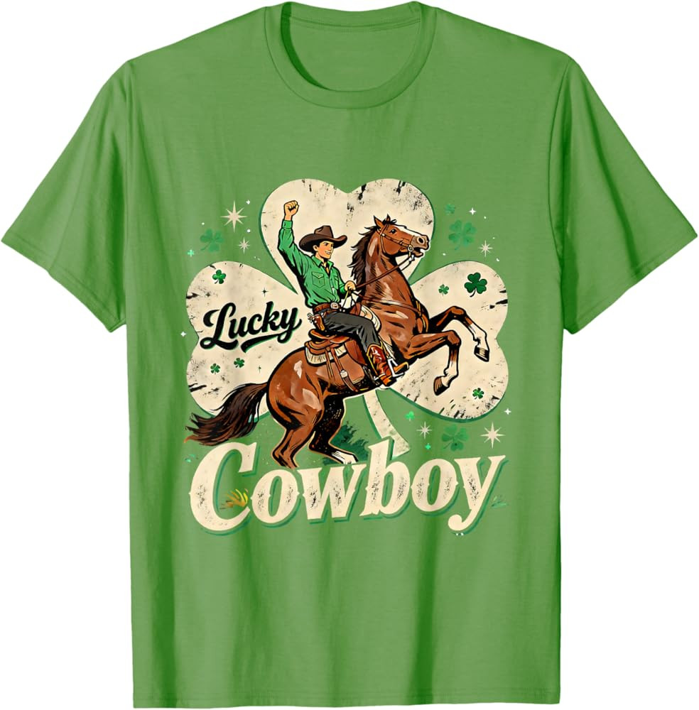 Lucky Cowboy St Patricks Day Western Irish Pride Design T-Shirt | Amazon (US)