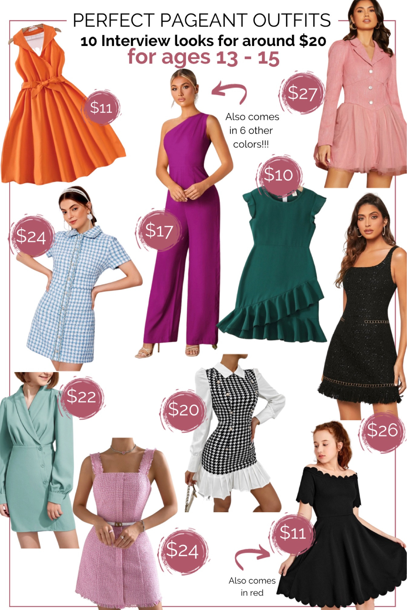 Pageant Interview outfits for girls ages 13-15, around $20

Professional attire, business attire, work dress, office dress, wedding guest dress, wedding guest outfit, church dress, Easter dress, houndstooth dress, tweed dress, jumper, pantsuit, jumpsuit, boucle

#LTKSale #LTKworkwear #LTKunder50