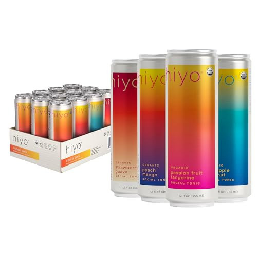 Hiyo Organic Social Tonic – Tropical Pack, 12 Pack - Non-Alcoholic Functional Seltzer, Flavored Sparkling Water Crafted with Organic Adaptogens, Nootropics & Botanicals | Amazon (US)