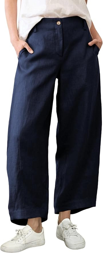 Tanming Womens Linen Pants Casual Capri Baggy Wide Leg Trousers Palazzo Pants Beach Vacation Outf... | Amazon (US)