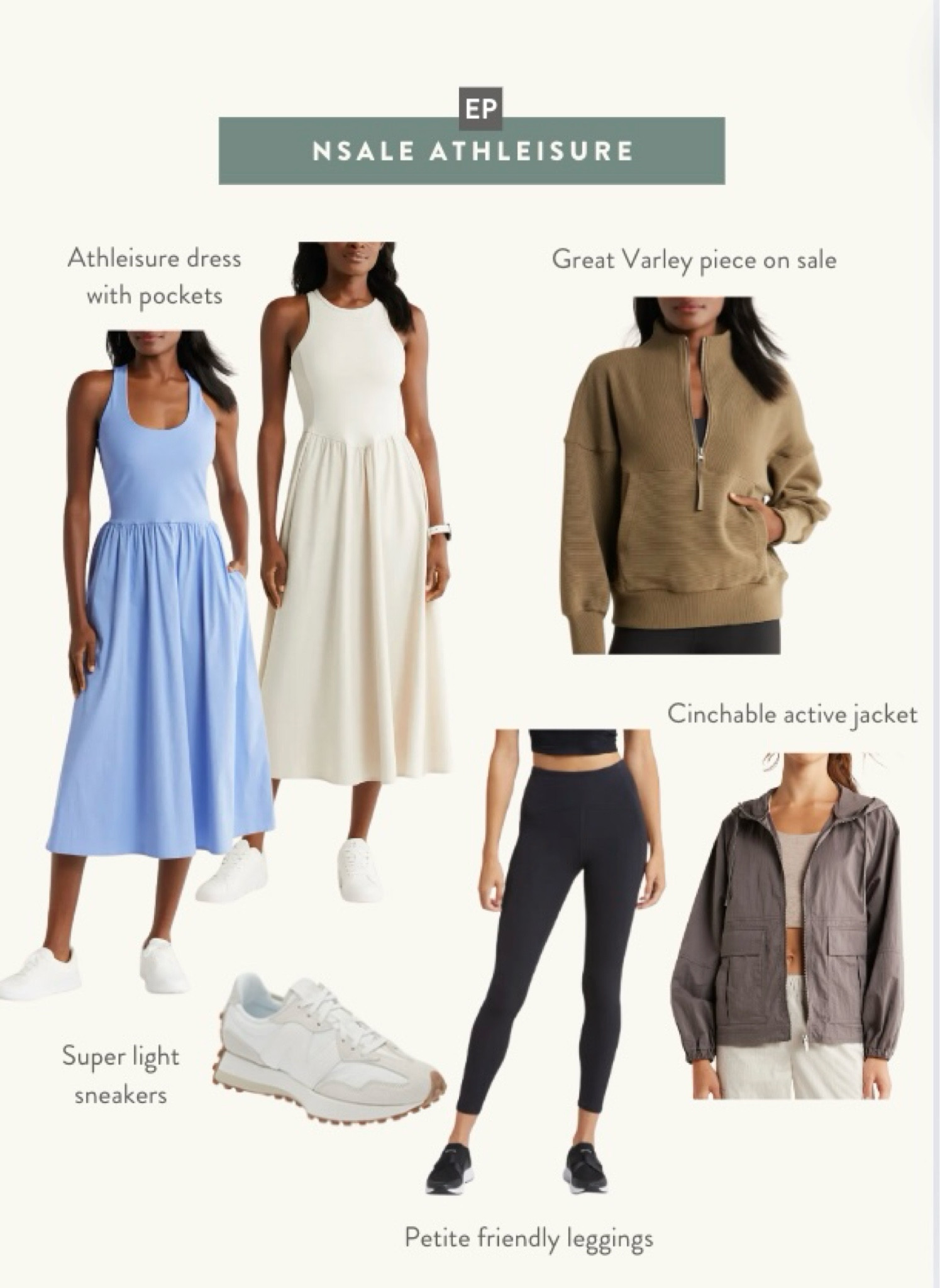 A few items I own + or tried on from my Nordstrom Anniversary Sale wishlist 

• Varley textured half zip - tried this exact one and it’s so good, a Varley classic. I take xxs in their pullovers and find them to be very good quality . Also in black. 

• sweaty betty athleisure dress with pockets is one of their signature items. Blue is part of the sale and black is full price, but you can read sizing reviews on the black dress page

• Zella Racerback midi dress with pockets. Xs is Maxi length on me with a very lightweight and breezy skirt , built in shelf bra! Black is most low maintenance 

• New Balance sneakers on sale. Super lightweight and comfortable, I take my usual women’s 5.5 or kids 4

• Zella pocket 7/8 leggings - got these petite friendly leggings in Xs many years back and wear them often 

• Zella Cinchable hooded jacket - oversized fit on me in Xs, very lightweight. Chic fit and feel like the Lululemon always jacket 



#LTKxNSale 

#LTKActive