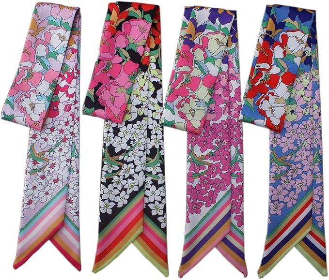 4pcs Polychrome Small Flower Bag Handbag Handle Ribbon Scarf Hair Head Band Neck Scarf Fashion Gi... | Amazon (US)