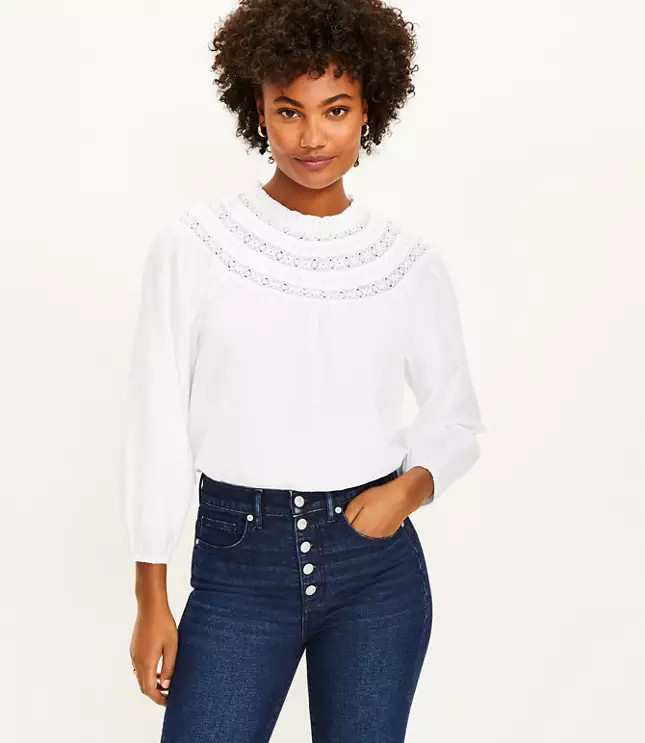 Smocked Lace Yoke Blouse | LOFT
