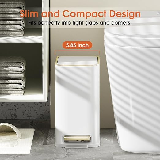 Small Bathroom Trash Can with Lid Soft Close, 5L / 1.3 Gallon Slim Garbage Can with Removable Inn... | Amazon (US)