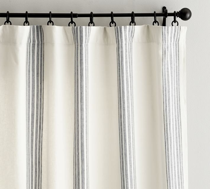 Riviera Striped Linen/Cotton Rod Pocket Blackout Curtain - Charcoal | Pottery Barn (US)