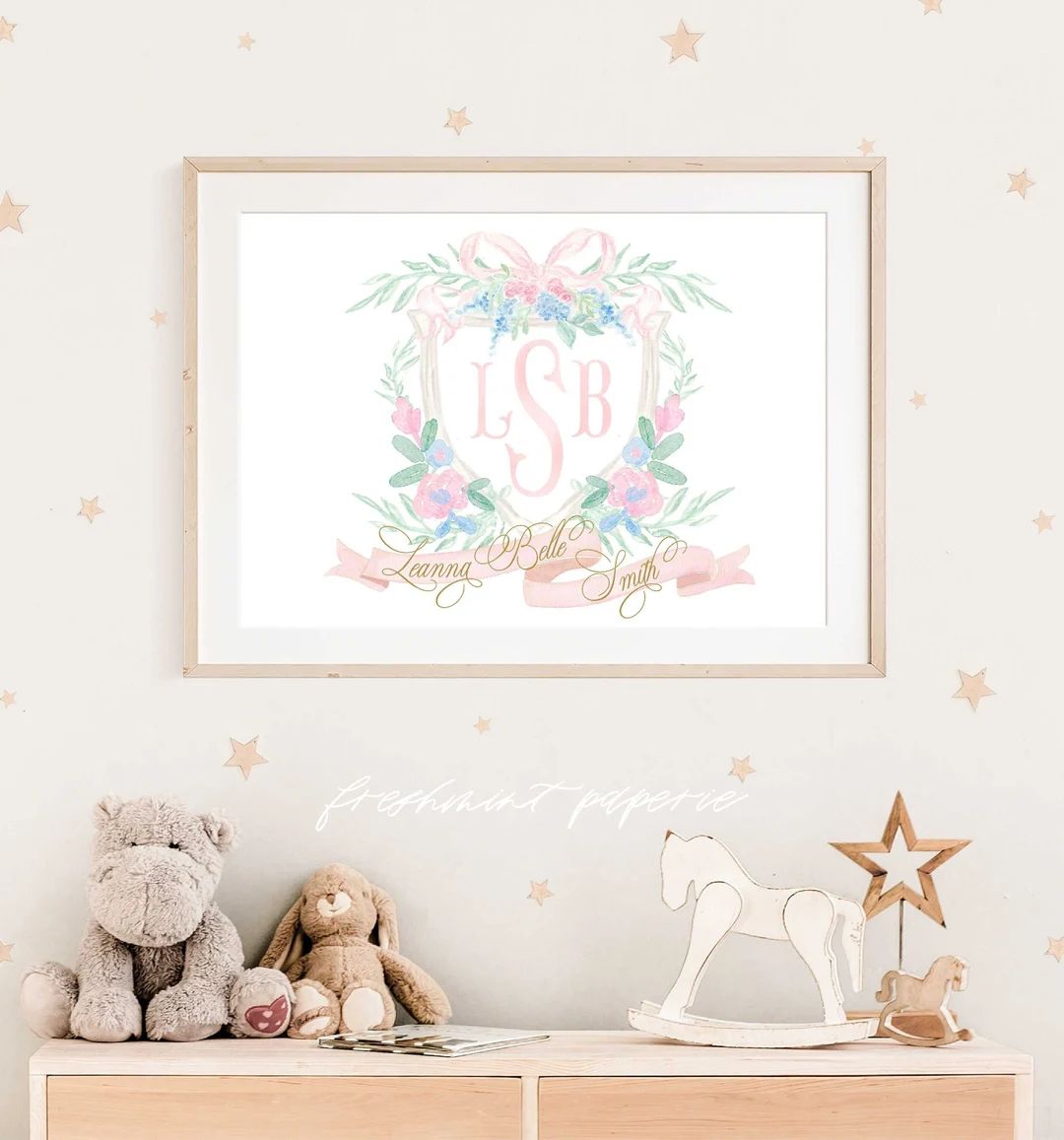 Watercolor Monogram Floral Nursery Wall Art Nursery Name - Etsy | Etsy (US)