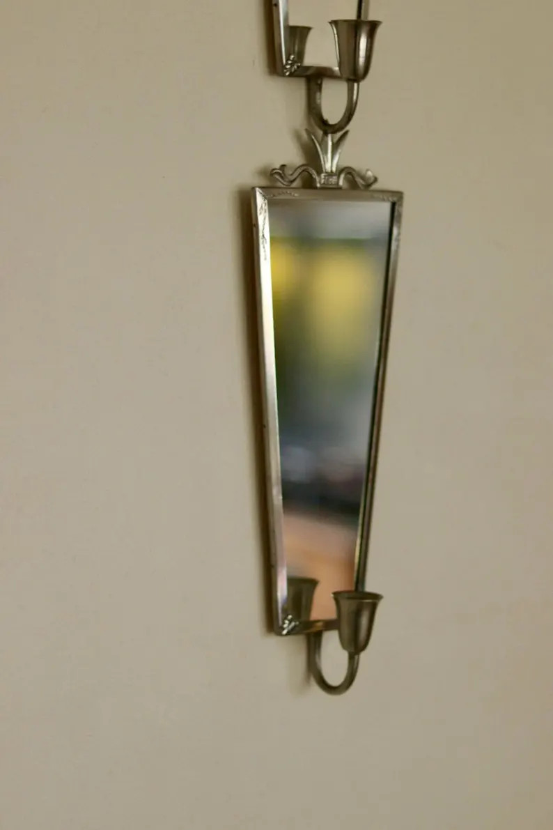 Pair of Mid Century Swedish Pewter Sconces with Mirror | Etsy (Global)