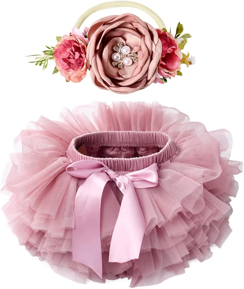 Baby Girls Tutu Skirt with Diaper Cover Soft Tulle Bloomers and Headband Sets 6M-3T | Amazon (US)