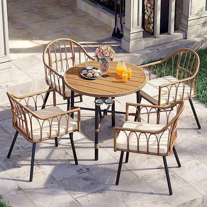 YITAHOME 5 Pieces Outdoor Patio Dining Set, Rattan Wicker Patio Dining Chair Table Set for 4 Peop... | Amazon (US)