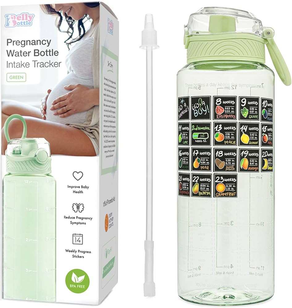 Pregnancy Water Bottle Tracker Must Haves for Expecting Moms Nausea Relief + Straw + BPA Free Gre... | Amazon (US)