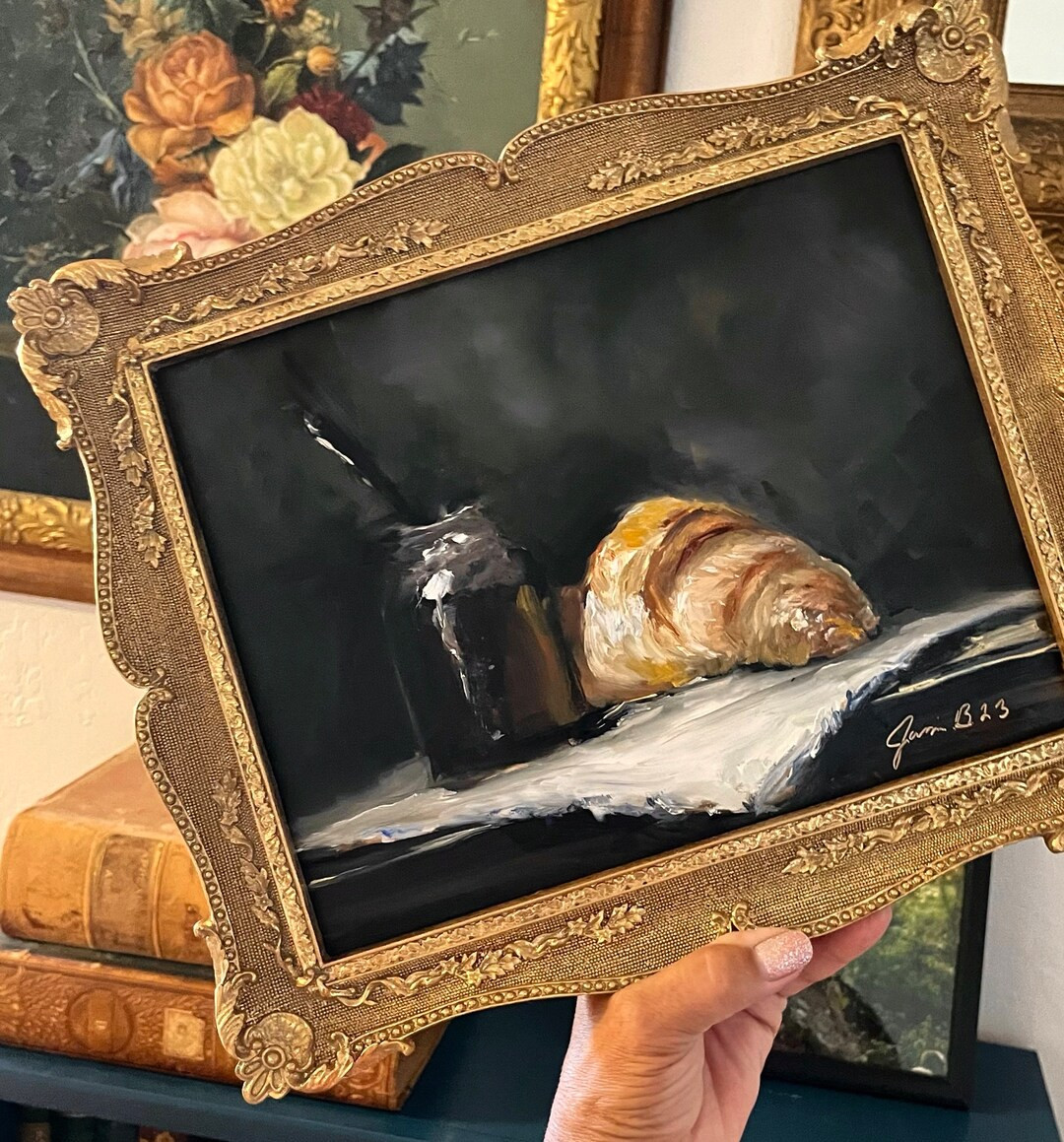 Art Original Oil Painting Croissant and Honey Canvas Panel - Etsy | Etsy (US)