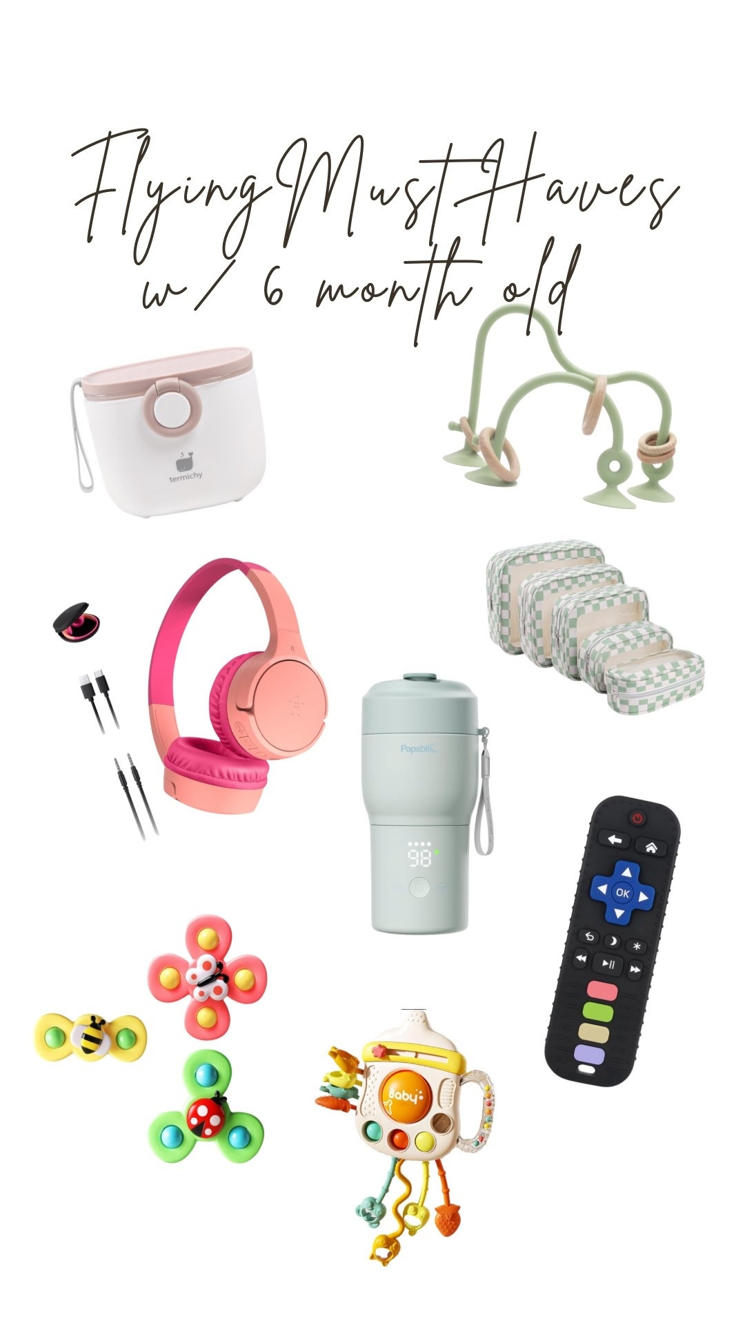 My flying must haves with our 6 month old! 

She drops everything on the floor so these toys that can suction onto the tray table or window will be awesome! 

We love this portable warmer to warm up her water on the go! We’ve used it since day 1 along with this canister for formula. HIGHLY RECOMMEND! 

#LTKTravel #LTKBaby #LTKKids