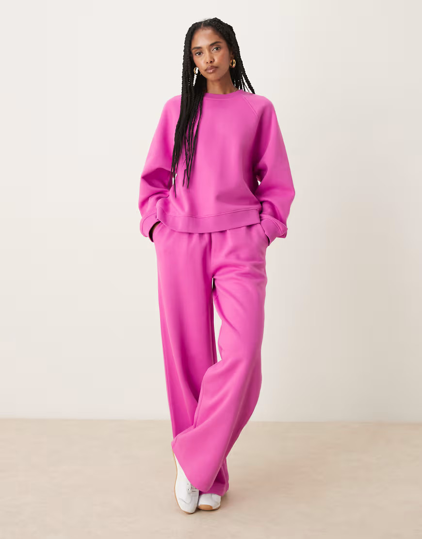 ASOS DESIGN wide leg brushback sweatpants in pink | ASOS (Global)