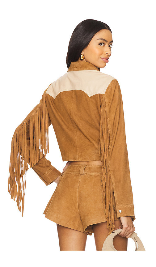 Understated Leather Combo Fringe Jacket in Brown. Size XS. Also in S, M. | Revolve Clothing (Global)