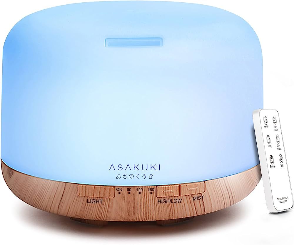 ASAKUKI 500ml Premium, Essential Oil Diffuser with Remote Control, 5 in 1 Ultrasonic Aromatherapy... | Amazon (US)
