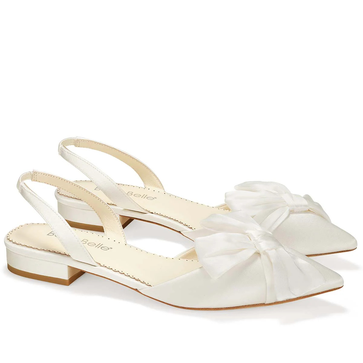 Ivory Bridal Slingback Flats with Asymmetric Bow | Bella Belle Shoes