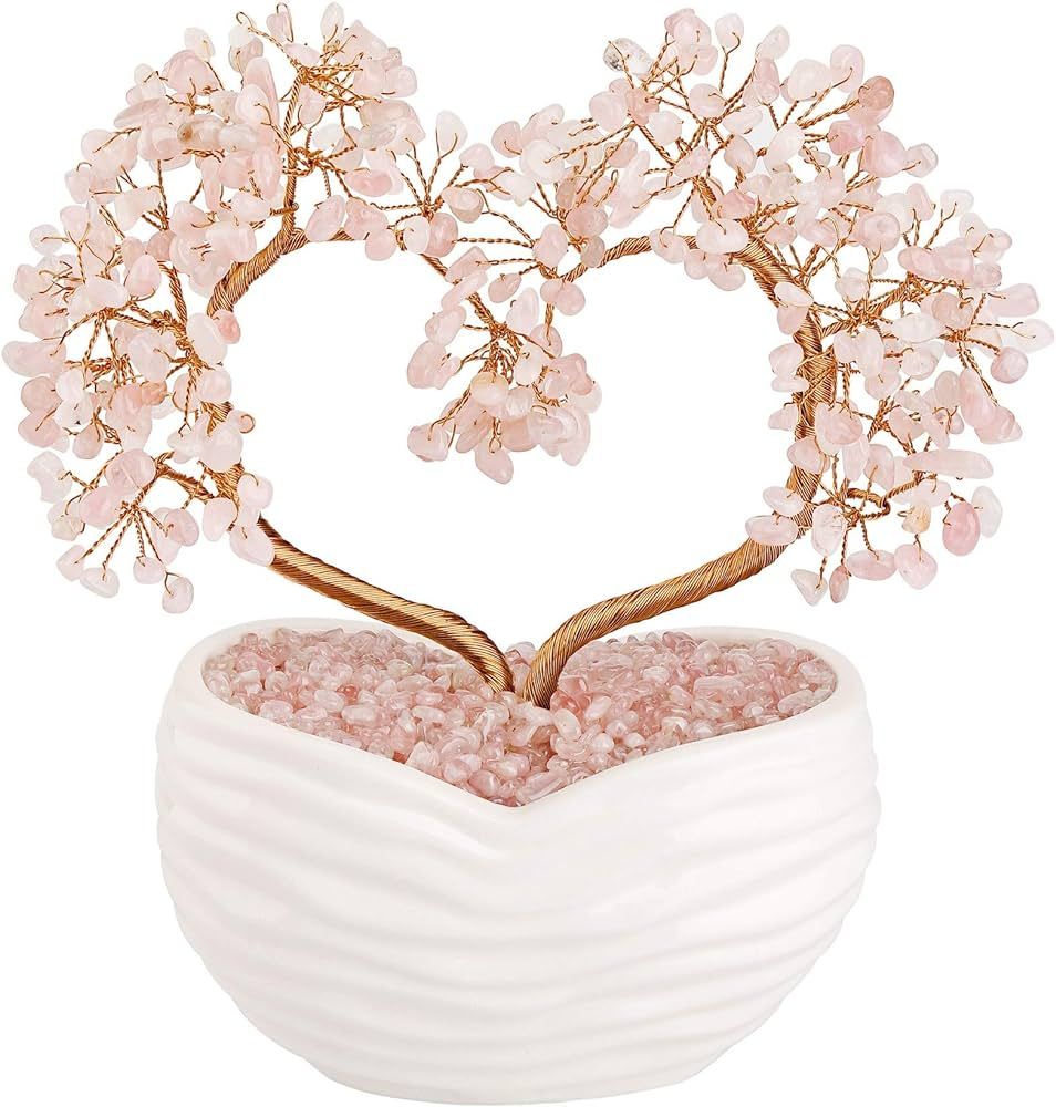 GEHECRST Rose Quartz Healing Crystals Heart Money Tree Reiki Gemstones Quartz Bonsai Tree Feng Sh... | Amazon (US)