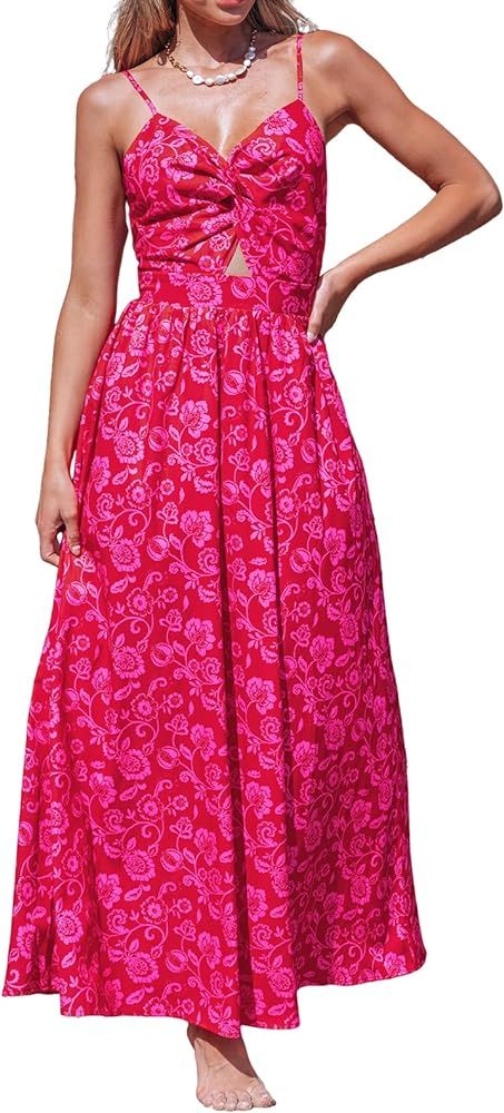 CUPSHE Women's Maxi Dress V Neck Twisted Sleeveless Cutout Self Tie Long Dress Summer Formal Dres... | Amazon (US)