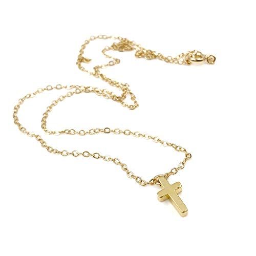 Tiny Cross Pendant Necklace 18k Gold Plated Chain 17 in Inches Length Minimalist Jewelry for Wome... | Amazon (US)