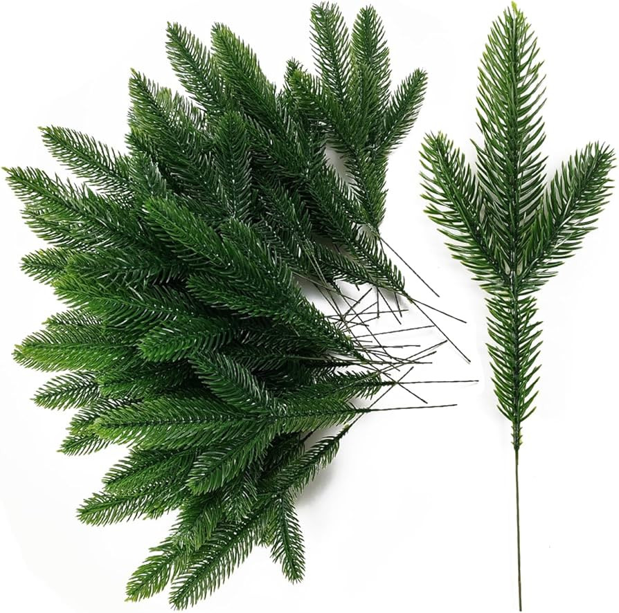 TIHOOD 25PCS 10 Inches Artificial Pine Branches Garland Green Plants Needles Fake Greenery Picks ... | Amazon (US)