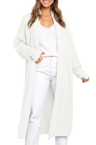 LILLUSORY Long Cardigan Sweaters for Women Fall Trendy Oversized Open Front Winter Coat Blazer 2025 Cozy Chunky Knit Sweater Jacket Outwear Coats White L | Amazon (US)