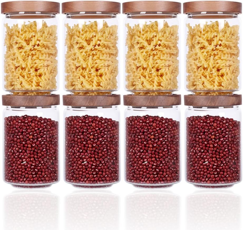 SAIOOL Stackable Kitchen Canisters Set of 8,High Borosilicate Glass Cylinder Airtight Food Storage, sort out the tea, flour, candies, grain easily and clearly | Amazon (US)
