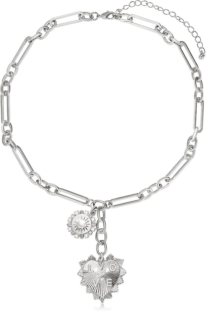 Chunky Gold Sun Heart Pendant Charm Necklace for Women 18K Gold Plated Thick Paperclip Chain Chok... | Amazon (US)