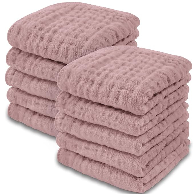 Baby Washcloths, Muslin Cotton Baby Towels 10 Pack -Large 10”x10” Wash Cloths Soft on Sensiti... | Amazon (US)