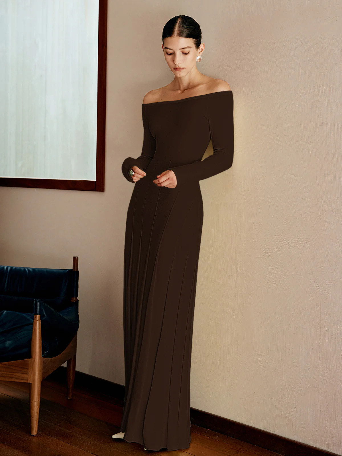 Off Shoulder Pleated  Sweater Dress | Commense