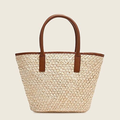 Woven tote with leather trim | J.Crew US