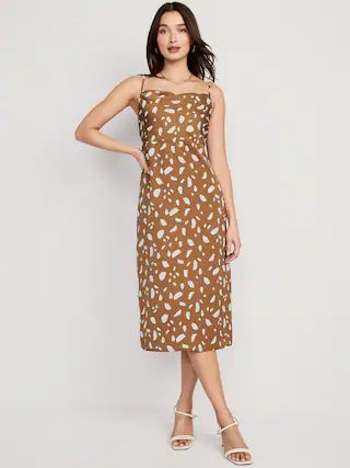 Cowl-Neck Printed Satin Midi Slip Dress for Women | Old Navy (US)