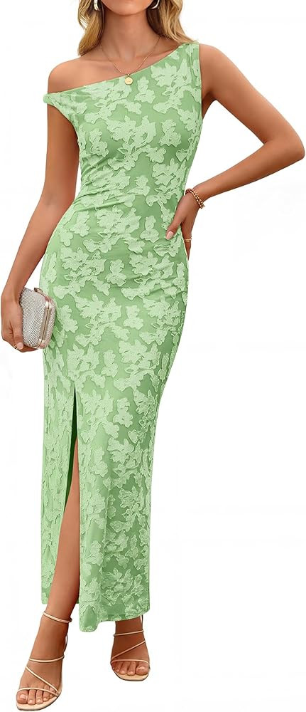 ZESICA Women's Summer One Shoulder Floral Bodycon Midi Dress 2026 Ruched Elegant Wedding Cocktail... | Amazon (US)