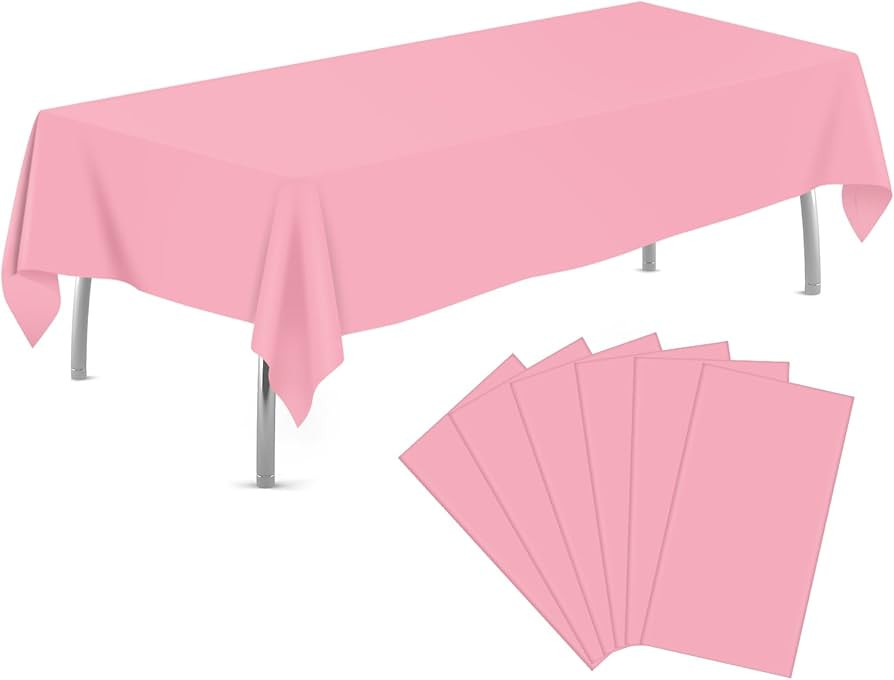 tujol Pink 6 Pack Plastic Table Cloth 54" x 108", Disposable Tablecloths Rectangle Table Cover, P... | Amazon (US)