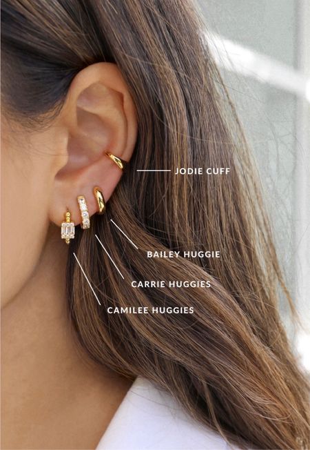 Earrings from my jewelry & accessories line! 

• Camille earrings 
• Carrie Huggies [also available in rhodolite - a pink cz] 
• Bailey Huggies 
• Jodie cuff [no piercing needed] 

under $50 / jewelry 

#LTKstyletip #LTKfindsunder50