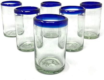Hand Blown Mexican Drinking Glasses – Set of 6 Juice Glasses with Cobalt Blue Rims (8 oz each) | Amazon (US)