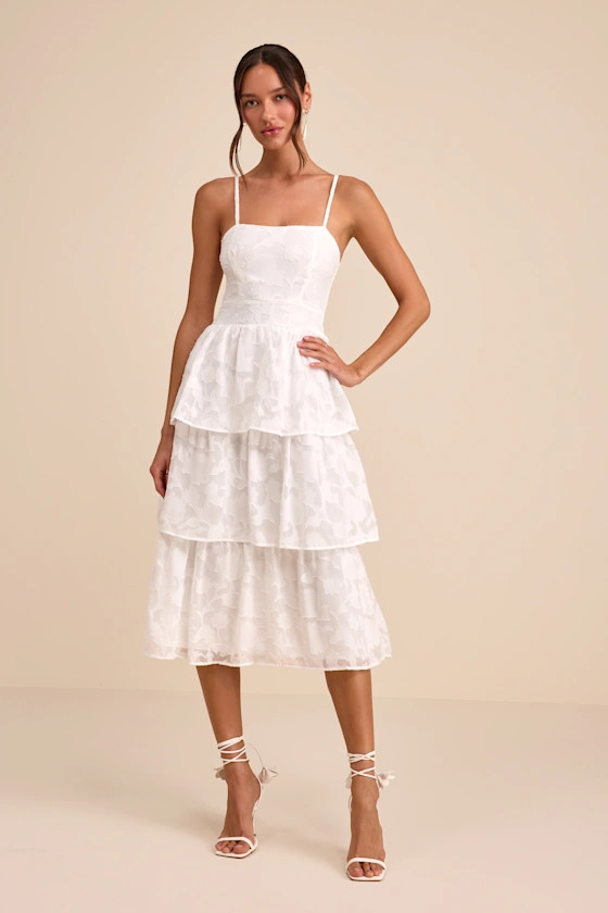 Grace and Beauty White Burnout Floral Print Tiered Dress | Lulus
