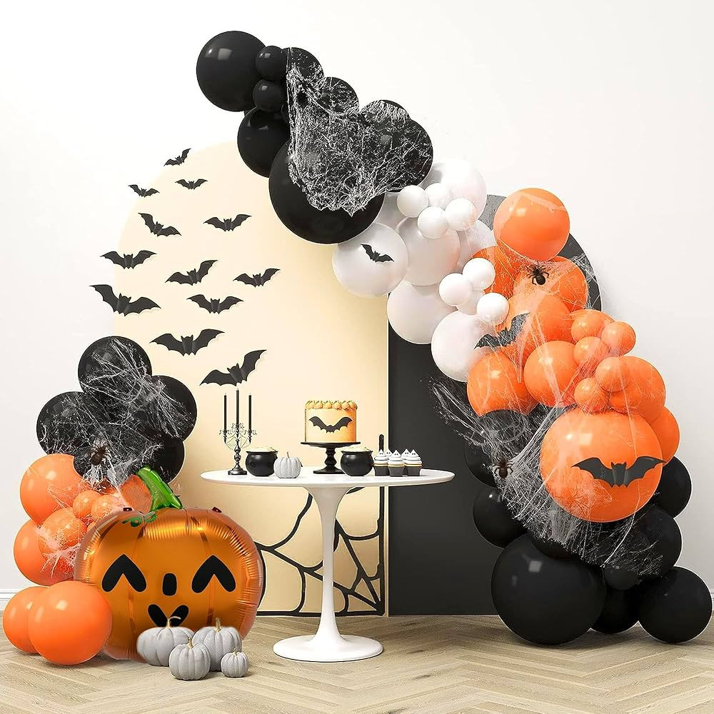 HOUSE OF PARTY Halloween Balloon Garland Kit 80 Pcs - 5/10/12/18 Inch Orange and Black White Ball... | Amazon (US)