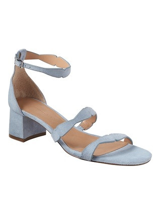 Banana Republic Womens Laser-Cut Low Block-Heel Sandal Light Blue Suede Size 10 | Banana Republic US