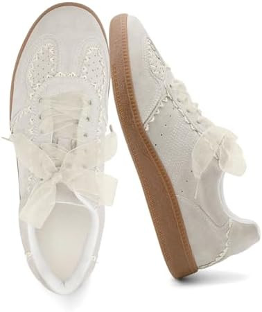 UBWDU Lace Fashion Ballet Sneakers for Women – Trendy Cute Crochet Ribbon Lace-Up Casual Spring... | Amazon (US)
